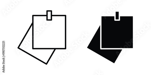 Sticky note icon vector graphic clipart and line art style set