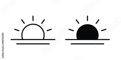Sunrise icon vector graphic clipart and line art style set
