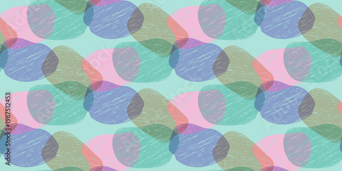 Seamless pattern with colorful chalk stains and risograph print effect. Colored analog overlay hand drawn texture. Vector illustration