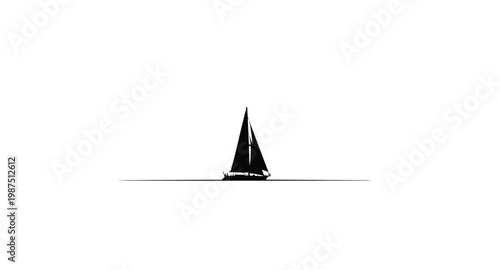 Minimalist sailboat graphic with a flat horizon on transparent background silhouette