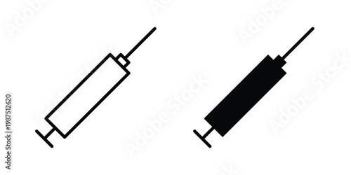 Syringe injection icon vector graphic clipart and line art style set