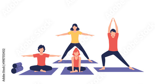 Group of Diverse People Performing Yoga Poses on Mats
