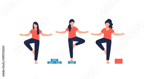 Women Performing Yoga Balance Pose in Studio