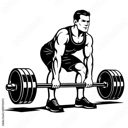 A muscular man lifts a heavy barbell in a deadlift