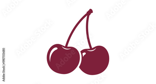 Two ripe cherries with stems a bold graphic on transparent background silhouette