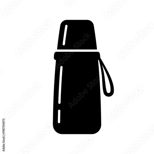 Thermos for food icon. Black silhouette. Front and side view. Vector simple flat graphic illustration. Isolated object on a white background.