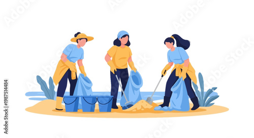 Group of People Engaged in Community Cleanup Activity Outdoors