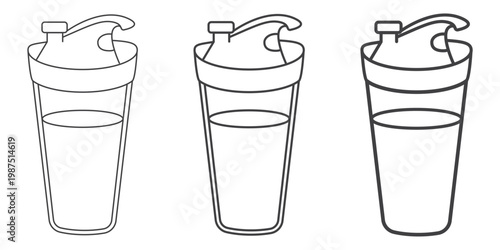 Sports bottle or shaker line icon set with editable stroke, isolated on transparent background. Minimal symbols for fitness, gym, hydration, workout, nutrition and modern UI design.