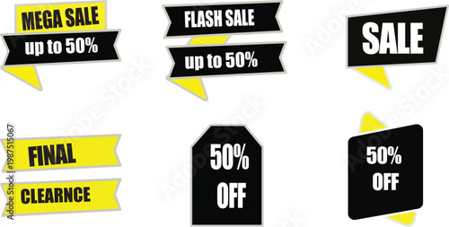Sale 50 percent off banner. Flash offer banner, coupon or poster. Discount sticker shape. Coupon tag icon. Sale 50 percent promo banner. Retail marketing flyer. Starburst pop art