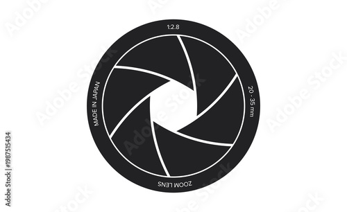 Fotografija Minimalist camera aperture shutter symbol with zoom lens technical text isolated on transparent background
