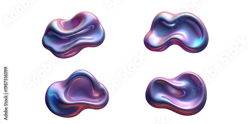 set of pink and purple graphic shapes, elements for design, ui/ux, 3d  holographic