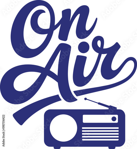 "On Air" script typography with vintage radio icon for live broadcast and podcast design