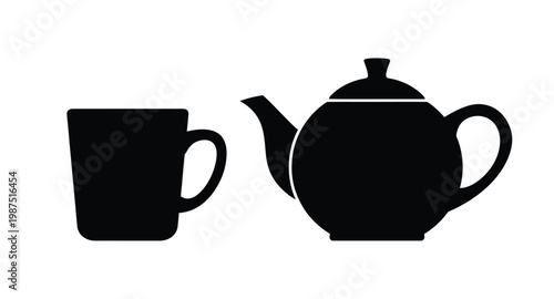 Black teapot and cup illustration on transparent background a clean silhouette