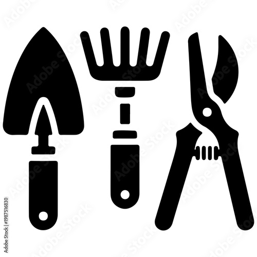 minimalist gardening tools set flat design vector illustration