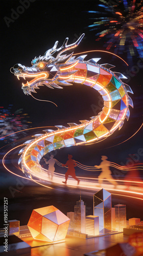 abstract cyberpunk style dragon dance