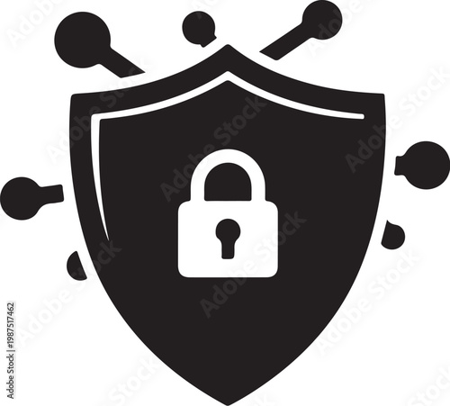 Cyber security shield icon, protection symbol, lock defense, antivirus vector