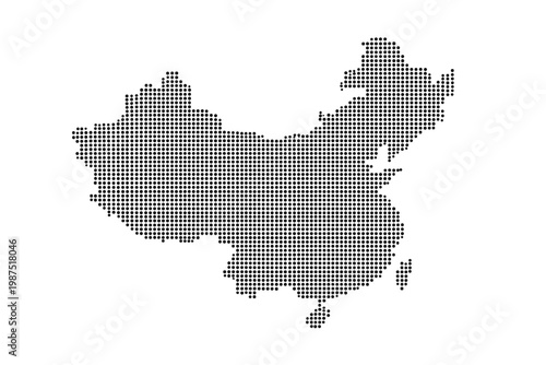 China Map Vector Illustration Featuring a Black Halftone Dotted Pattern on a White Background. Minimalist Digital Geography Design for Travel Infographics, Business Presentations, and Web Graphics