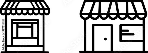 Outline of two storefronts with awnings in minimalist style  