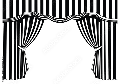 Black and white striped stage curtains