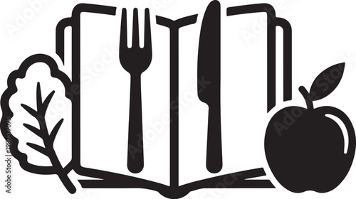 Food, book, utensils icon, restaurant symbol, flat design