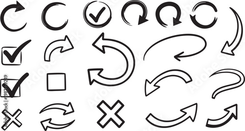 Hand drawn vector arrows symbols directional indicators for design data visualization