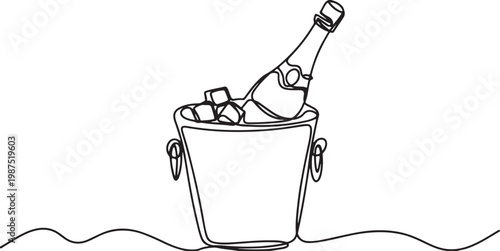 Champagne bottle in ice bucket line art celebration