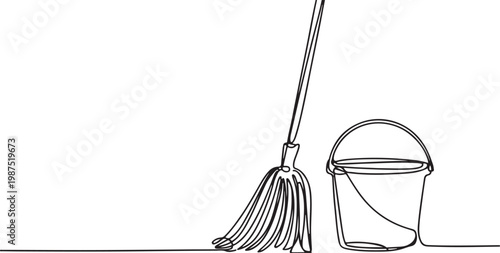 Cleaning Mop and Bucket Outline hygiene household