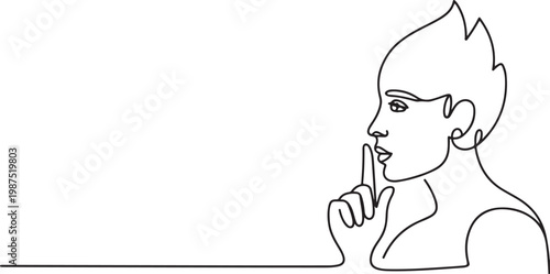 Single Line Drawing of a Woman Making a Shushing Gesture