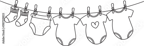 Simple Outline of Baby Garments on a Clothesline baby clothes
