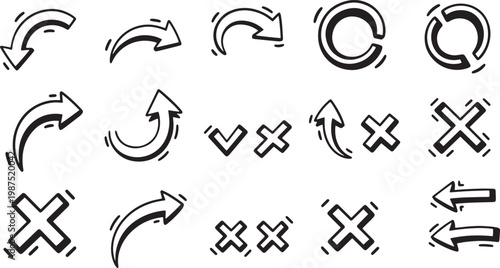 Hand drawn vector arrows symbols directional indicators for design data visualization