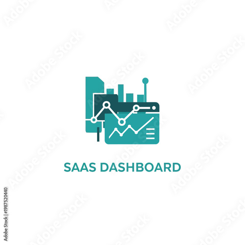 SaaS dashboard with analytical charts and graphs tech background teal color.