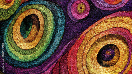 Colorful Sand Art Concentric Circles Spiral Rainbow Texture Abstract Pattern Vibrant Folk Decorative Background