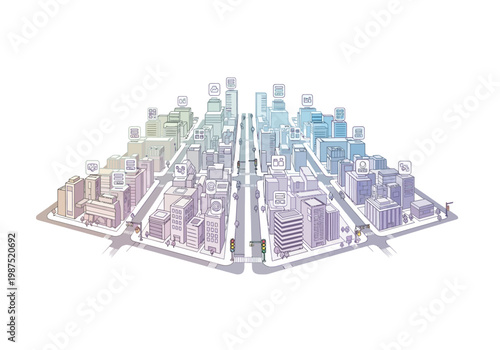 Smart City Concept Vector Illustration of Urban Landscape with Technology and Connectivity