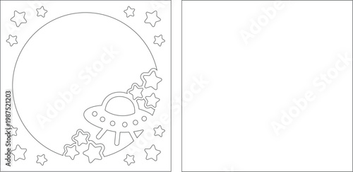 Cute Vector Frame for Kids with Astronaut and Outer Space Theme Featuring Planets, Stars, and Rockets