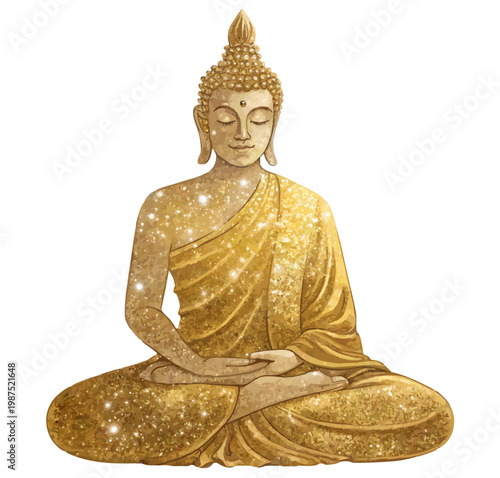 Vector illustration of buddha decorated with gold glitter