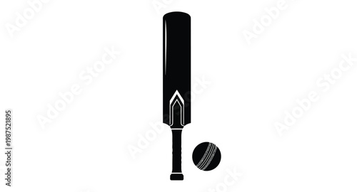 Black cricket bat and ball illustration on transparent background silhouette