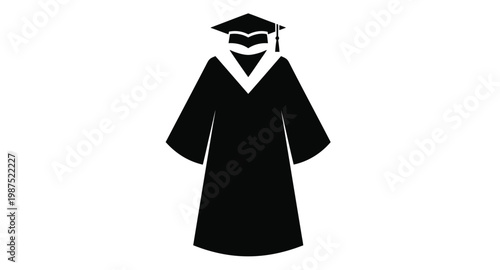 Black graduation gown and cap silhouette on transparent background