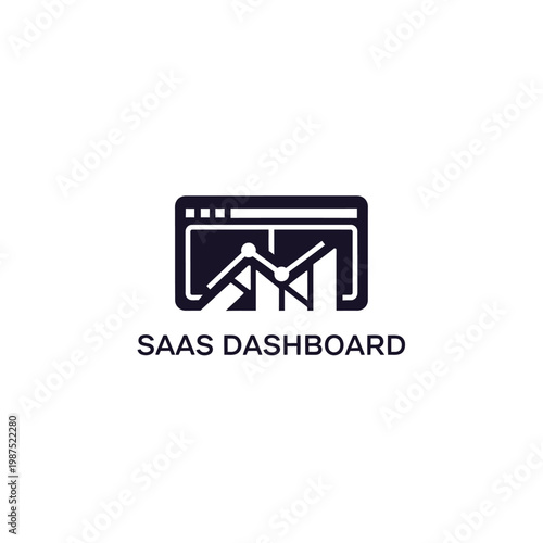 Dark geometric saas dashboard icon showing window interface with analytic charts and data.
