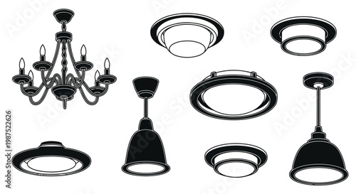Modern and Classic Ceiling Lamps Vector Silhouette Icons