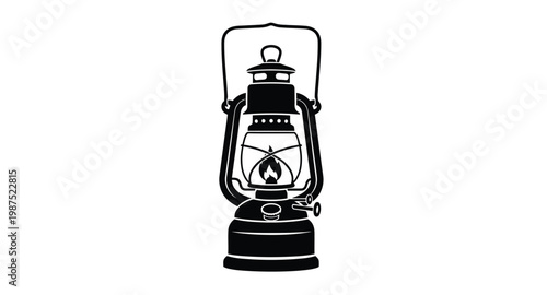 Vintage kerosene lantern illustration on transparent background silhouette