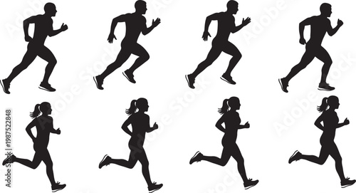Running Man and Woman Silhouette Set for Fitness and Marathon Design
