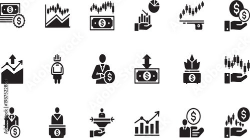 Financial Growth and Stock Market Trading Vector Icons Set