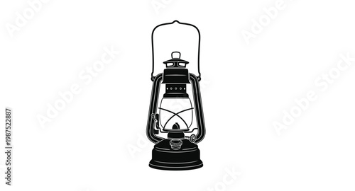 Vintage oil lamp illustration with handle ideal for design on transparent background silhouette