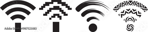 Wifi signal icons in 4 styles including solid pixel brush stroke and ethnic tribal pattern