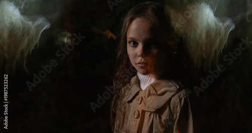 Wallpaper Mural A little girl runs through the night forest escaping from ghosts. Torontodigital.ca