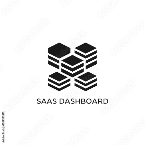 Abstract data blocks forming server cloud for saas dashboard technology concept.