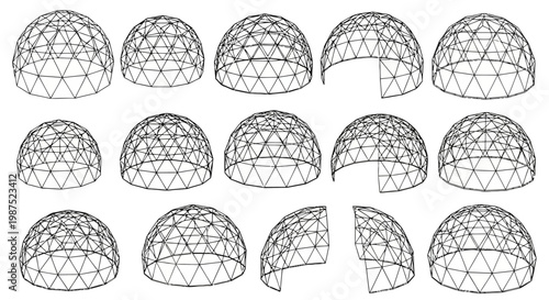 Geodesic Dome Wireframe Architectural Models Geometric Outline Set