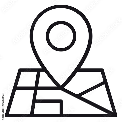 Fotografie Minimalist black vector icon illustration of a map pin location marker on a street map, symbolizing navigation, GPS tracking, travel destinations, and geographic positioning for web design