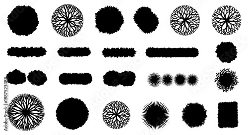 Black Top View Tree and Bush Silhouettes for Architectural and Site Plans