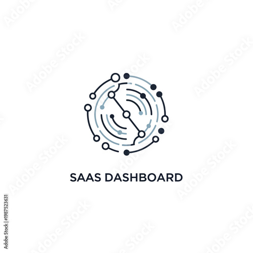 Circular network technology logo for saas dashboard data analysis business finance charts.